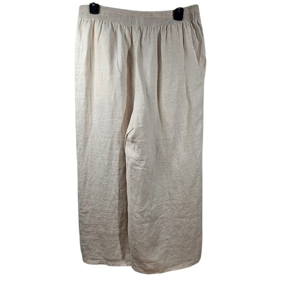 Tahari 100% Beige Linen Cropped Elastic Waist Pull-On Lagenlook Pants Size M - Picture 2 of 11